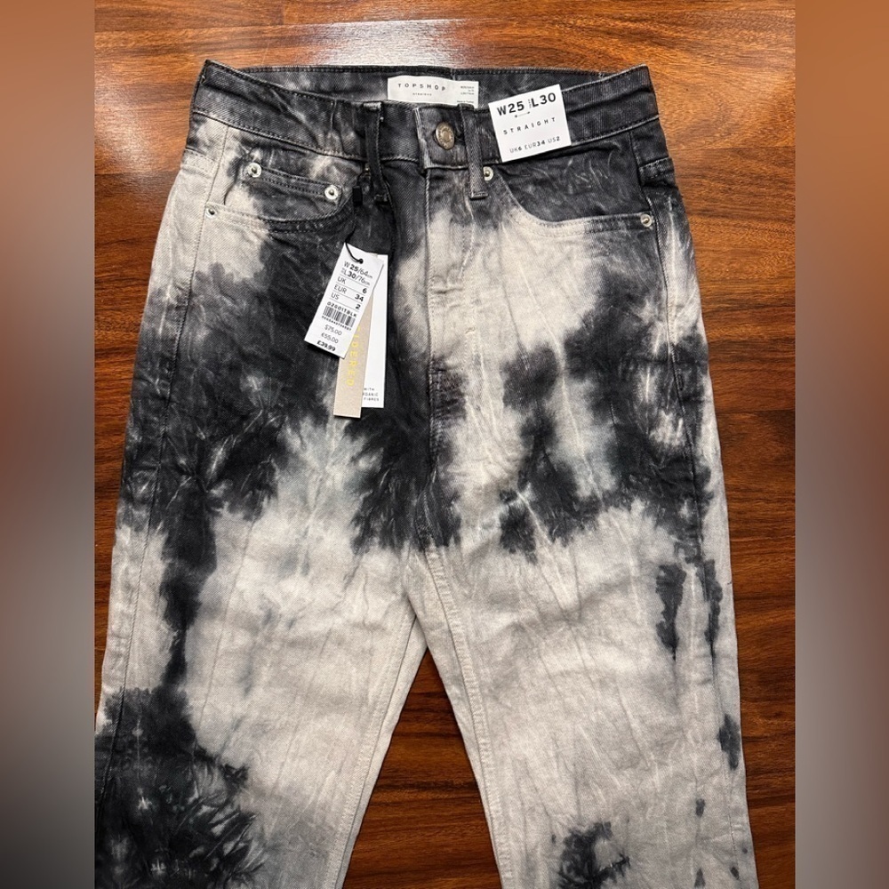 Topshop High Rise Straight Leg Cropped Jeans Acid Wash NWT Denim - Picture 6 of 7